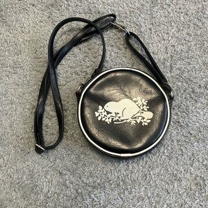 Roots Black Crossbody Bag with Animal Motif